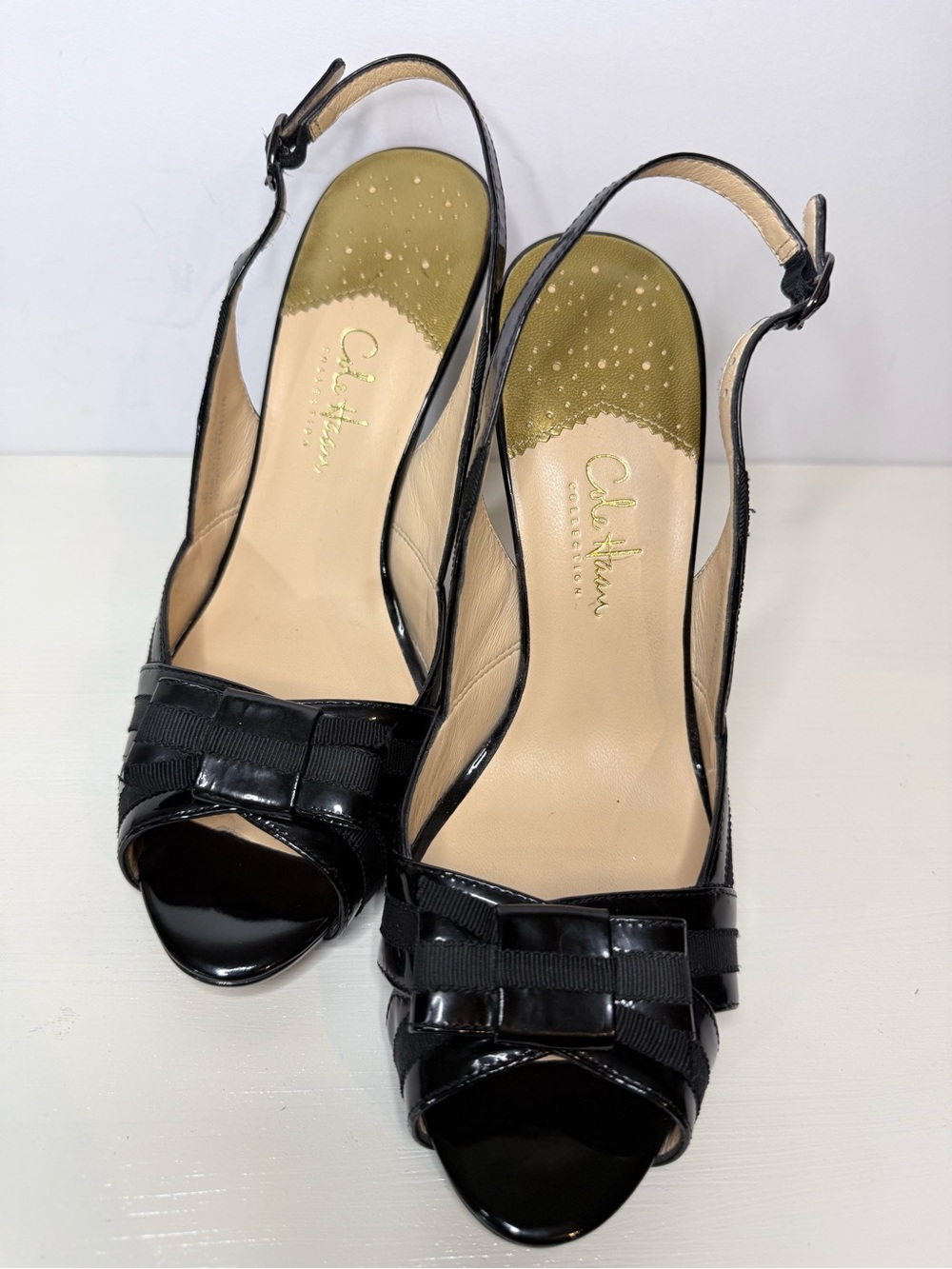 Cole Haan Nike Air Black Patent Slingback Peep-Toe Heels Size 8 B